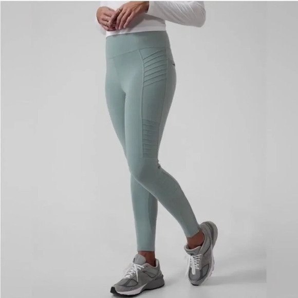 Athleta Sage Green Delancey Moto Tight Leggings Zipper Ankle Women’s Size Small - Picture 1 of 11